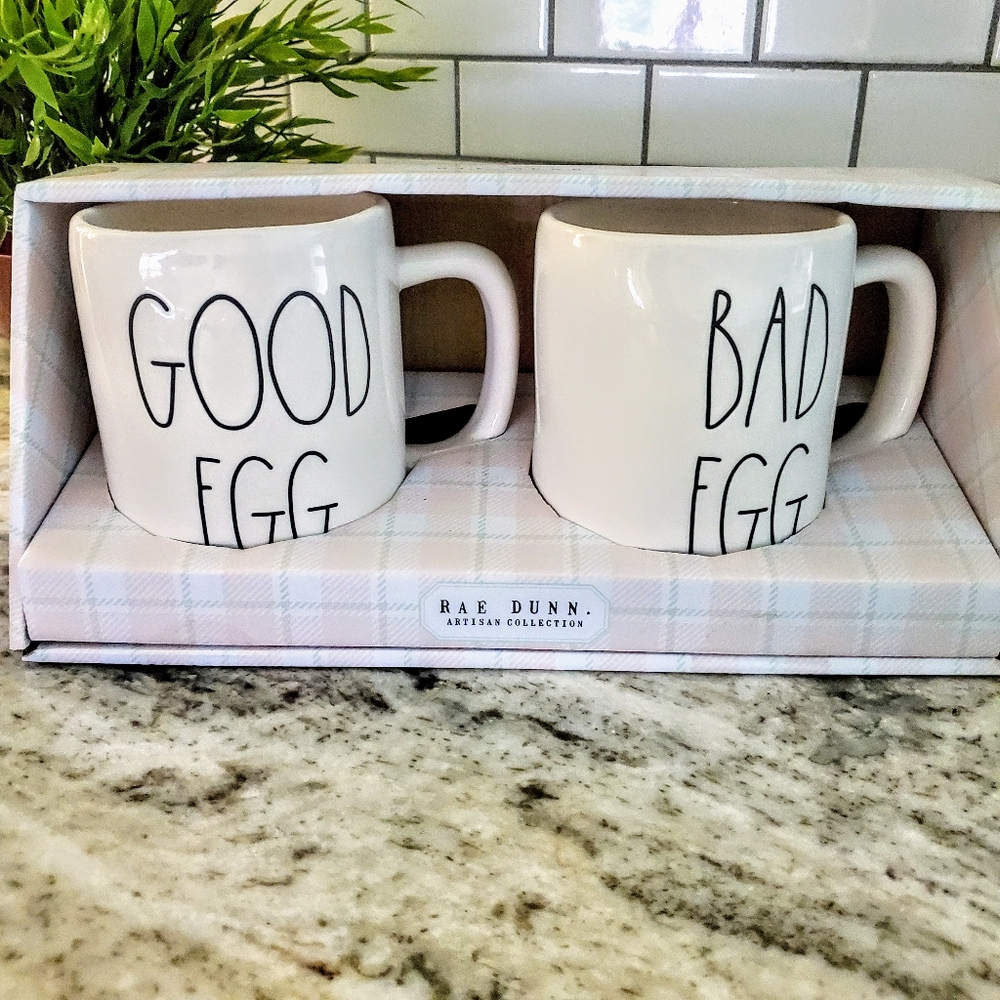Rae Dunn Good Egg Bad Egg Mug Set in Box